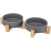 Set keramických misek 2 x 0,3l v dřevěném stojanu 31 x 6 x 16 cm, šedá/přírodní – DOPRODEJ